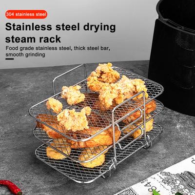 Stainless Steel Grilling Rack Stand for Ninja Air Fryer BBQ Grill Accessories Multifunctional 3-Layer Dehydrating Rack for Fruits Jerky Air