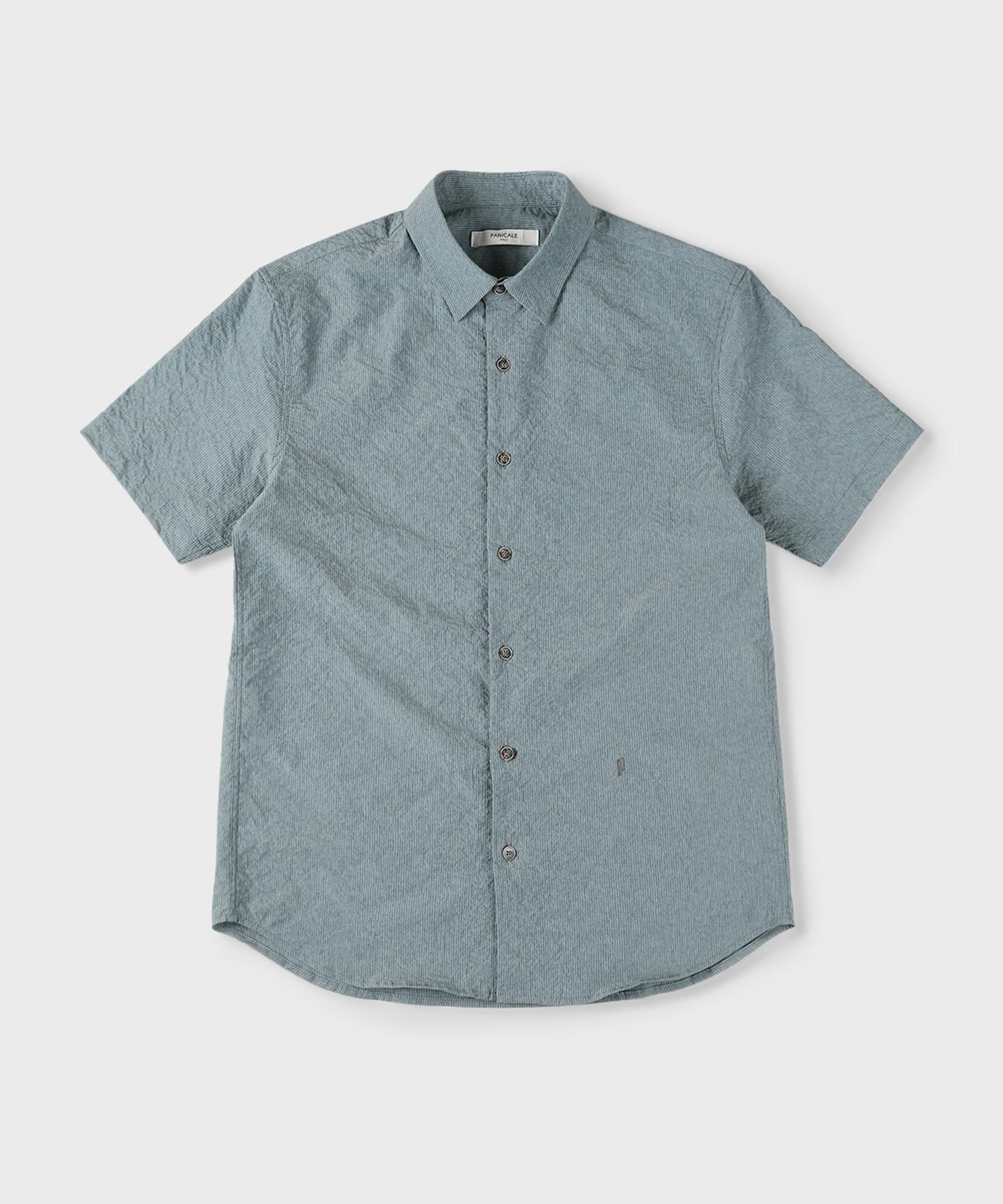 Panicalle Blue Striped Seersucker Short Sleeve Shirt Blue/L