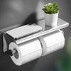 Soporte para papel higiénico de acero inoxidable, estante de pared para baño con repisa para móvil