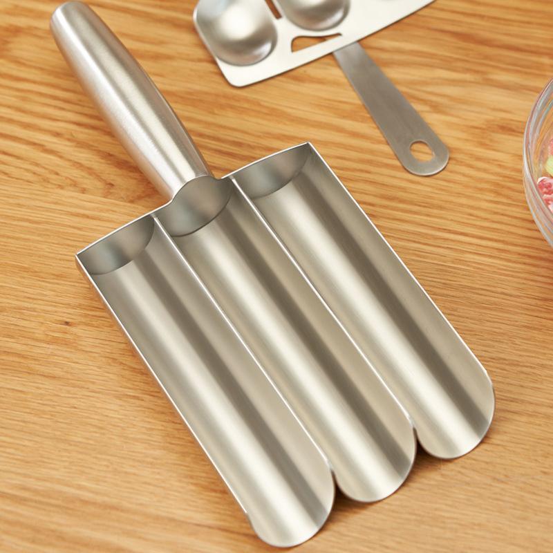 304 Edelstahl Fleischbällchenformer Dreifachrohr Lebensmittelballform mit Schöpflöffel Fischbällchen Garnelenpaste Form Reisbällchen Küchenwerkzeug Effizienter Fleischbällchenformer