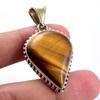 Natural Tiger's Eye Gemstone 925 Sterling Silver Two Tone Pendant 1.9'' Y9i68