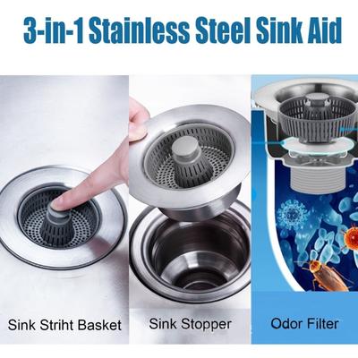 3 In1 Stainless Steel Sink Aid Kitchen Sink Drain Strainer Kitchen Sink Stopper Sink Stopper Kitchen Drain Sink Basket