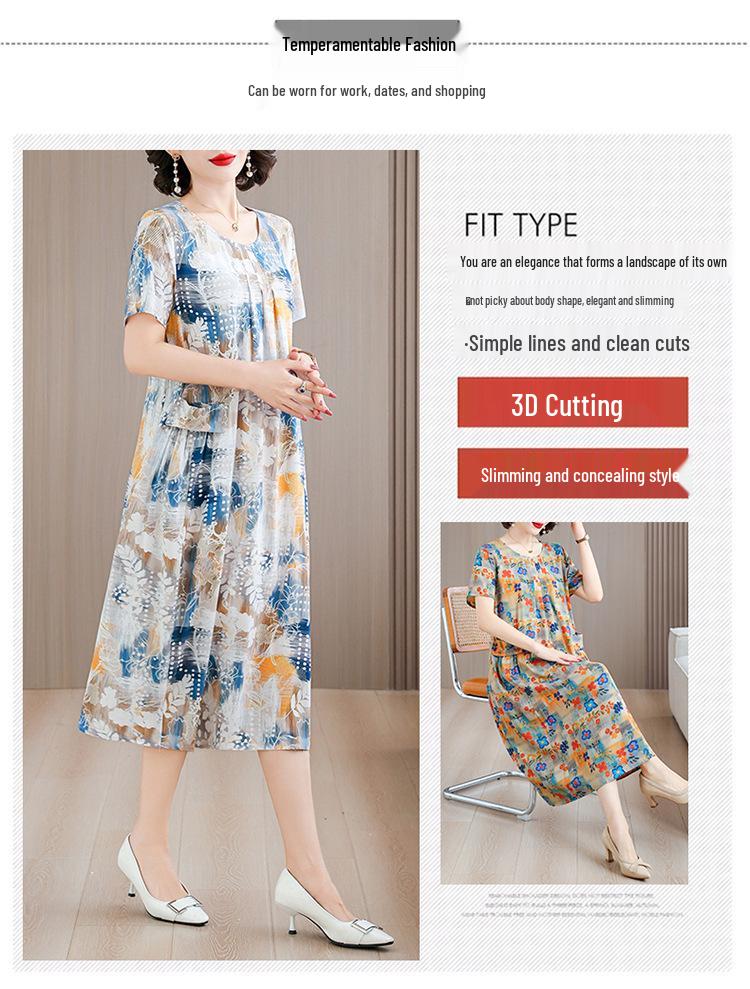 Plus Size Fresh Floral Print Summer Midi Dress - Loose, Pleated Design 2026