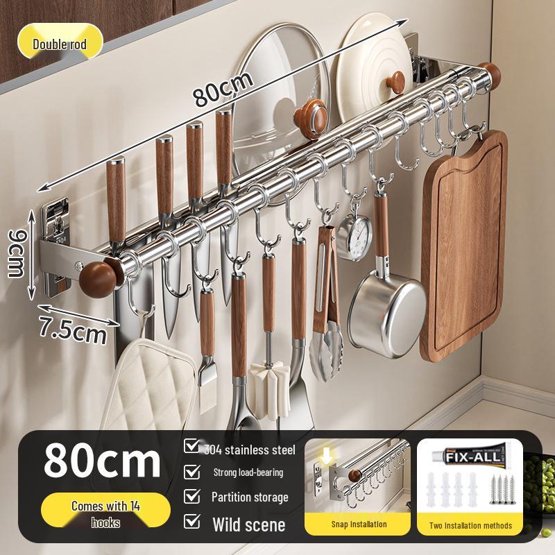 Wall-Mounted Multi-Functional Kitchen Rack: Knife Holder, Pot, Spatula & Spoon Storage, Punch-Free Installation