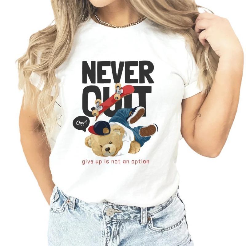 Nuova coppia T-shirt stampata con orsetto di peluche Europa e Stati Uniti Moda Top girocollo Donna Top T-shirt oversize Harajuku