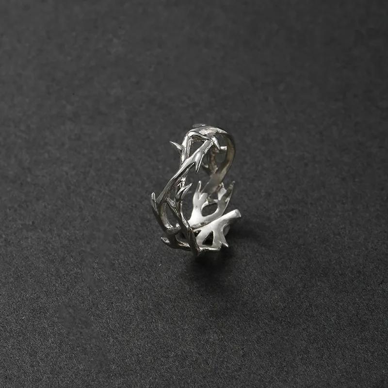 Vintage Goth Thorny Rose Couple Rings for Men Women Charm Irregularity Opening Stainless Steel Punk Finger Ring Jewelry Y2k Gift