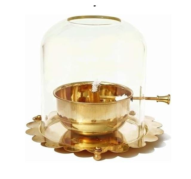 TreegoArt Pure Brass Akhand Jyoti Oil Lamp Diya with Adjustable Bati Knob, Wick Lifting Screw Lever for Hoke and Pooja - Pack of 1 4 Inches Height