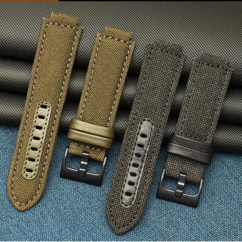Sports canvas Watchband cowhide bottom For TIMEX T2N720 T2N721 TW2R55500 24*16mm Army green brown Men's Watch Strap Bracelet