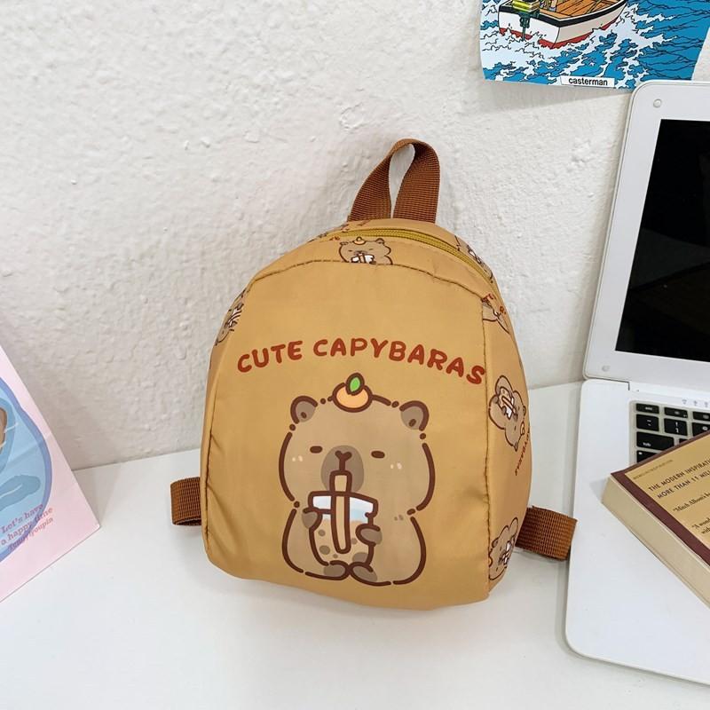 Capybara Cute Drinking Milk Tea Burger Toast Cake Cartoon Pattern Kid Backpack
