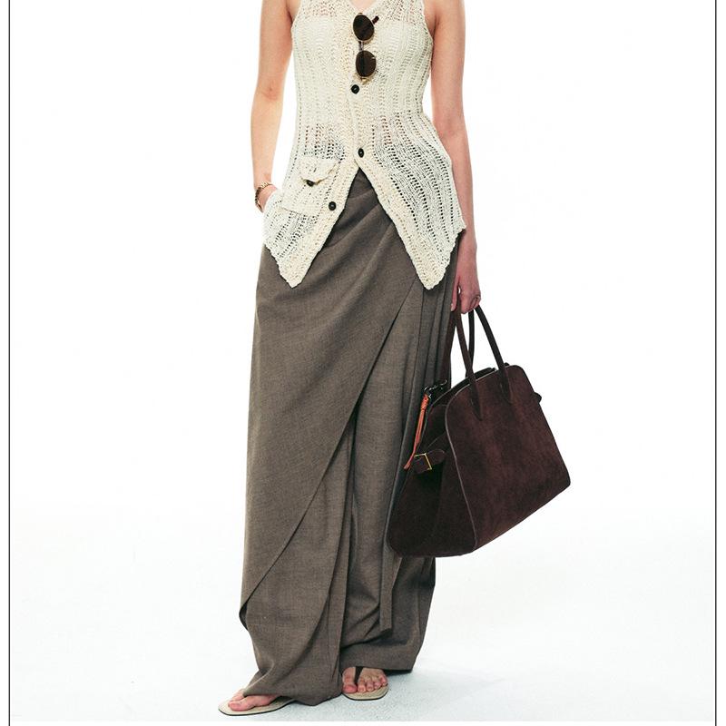 

Spring 2026 Women s Wool Blend Wide-Leg Suit Pants with Multi-Layered Ribbon Medium