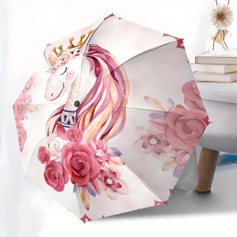 Magical Unicorn Floral Crown Sticker Decal for Kids Room DecorUmbrella, Portable 3-Fold Compact Umbrella for Men & Women Gift