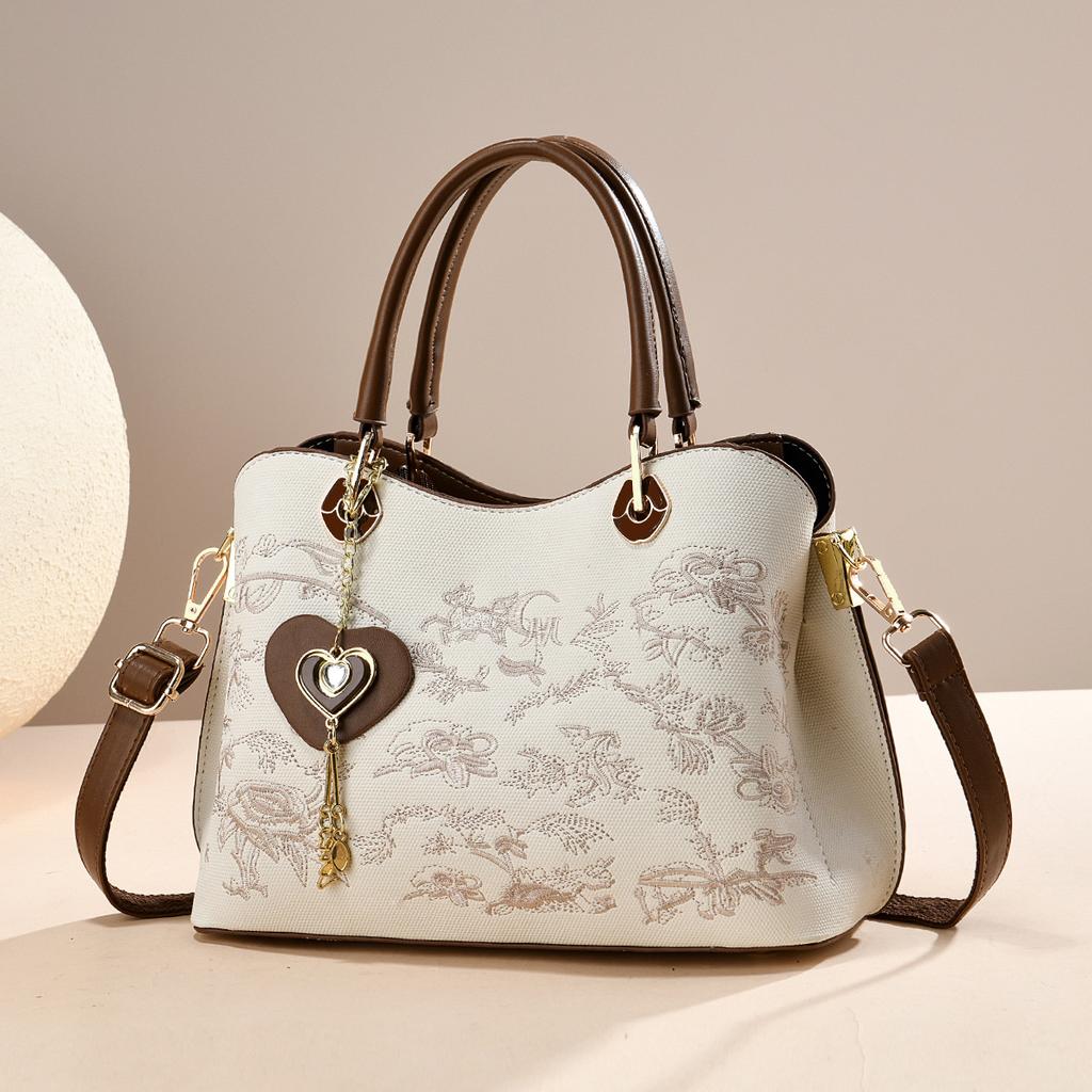 Vintage National Embroidery Ladies Handbag, High-End Spacious Multiway Bag As Holiday Present For Mothers