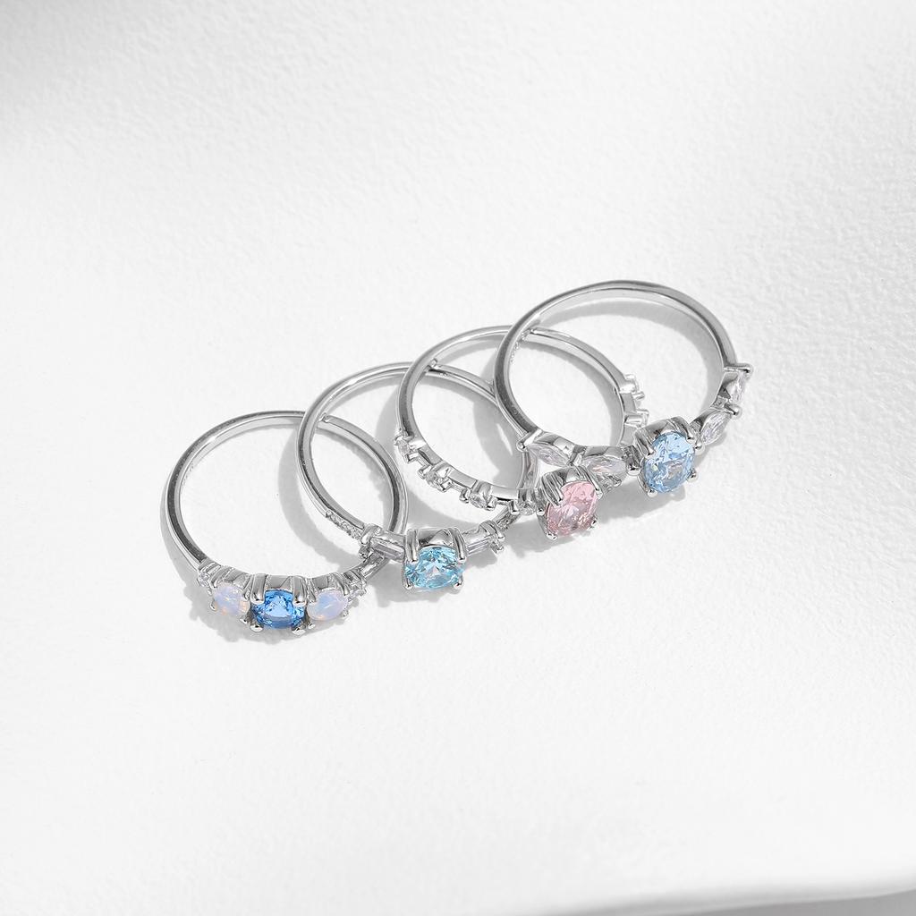 925 Sterling Silver Colorful CZ & Opal Eternity Bands Finger Ring Trendy Stackable Vacation Fine Jewelry For Women Gifts