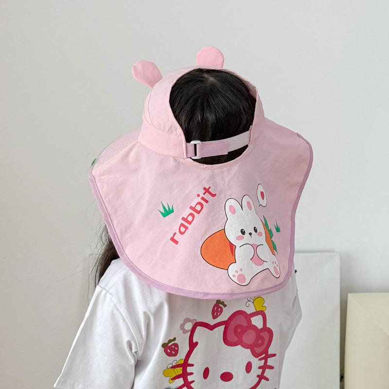 Children S Sunscreen Shawl Hat Summer Big Edge Sun Hat Breathable Adjustable Empty Top Hat Cute Cartoon Whistle Sun Hat Adjustable