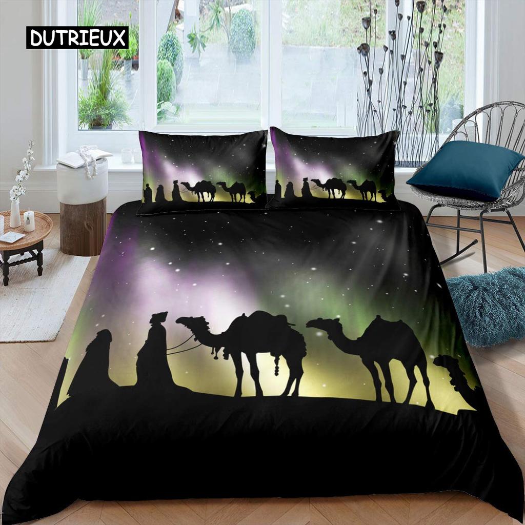 Camel Duvet Cover Set Sunset Desert Adventure Tehme Quilt Cover King Size Wildlife Animal Bedding Set for Children Teens Young