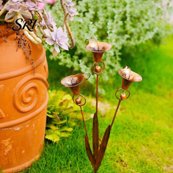 Flower Bed Garden Stake with Bells Soft Wind Chime Common Callalily Design Artistic Decoration Flamed Copper Finish Weather-Resistant Metal