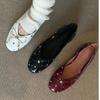 Women Flat Shoes Autumn 2026 New Round Toe Shallow Mouth Patent Leather Butterfly Knot Rivet Casual Shoes Soft Sole Single Shoes