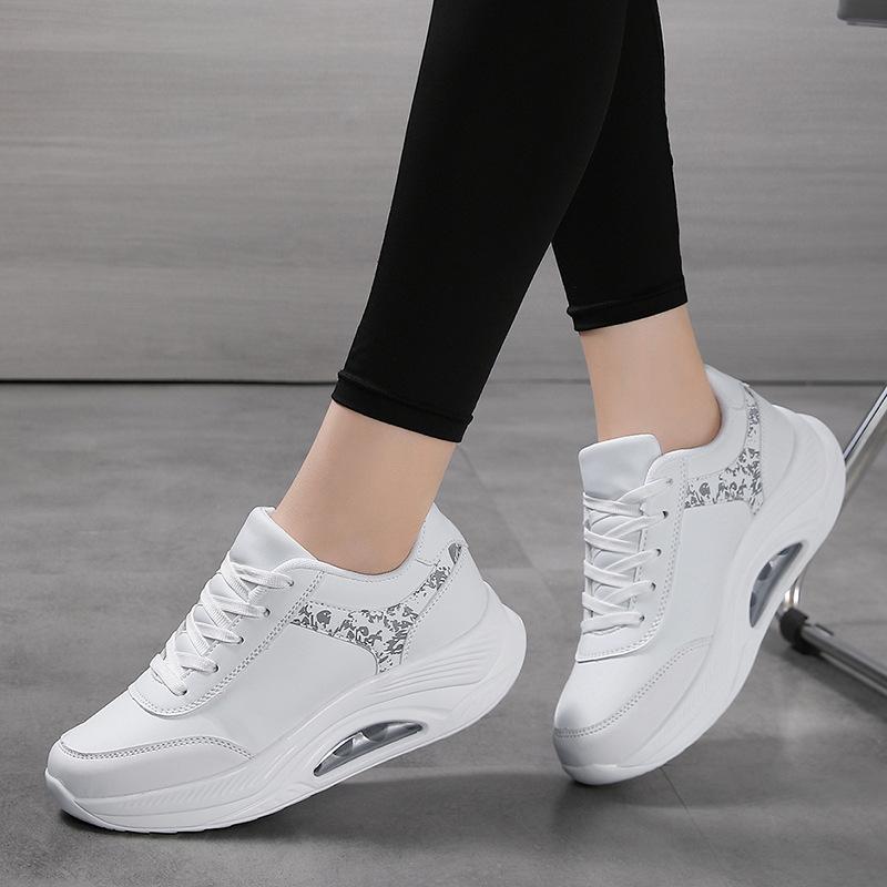 New women's shoes short white shoes student soft-soled sports and leisure shoes thick-soled heightening rocking shoes leather surface