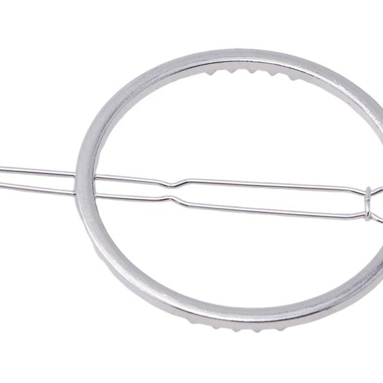 Women Geometric Hairpin Round Hollow Metal Frog Clip Golden Silver Color Glossy Surface Hair Clip Hair Accessory