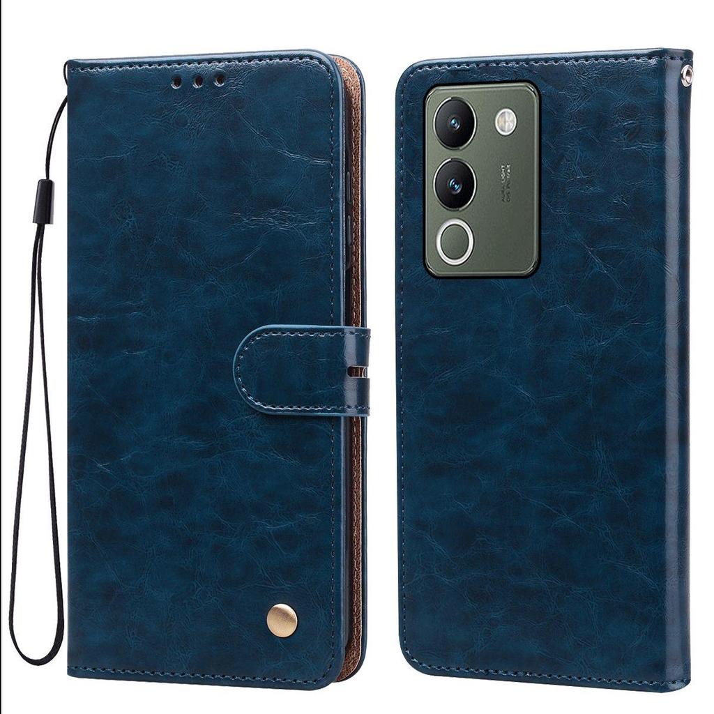 Portefeuille à rabat et coque de téléphone en cuir PU texture Crazy Horse Vintage pour Vivo V29e 5G Porte-cartes Support anti-choc Housse de protection