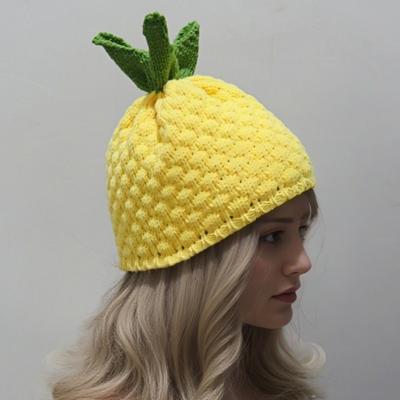 Lemon Creative Knitted Fruit Hat Playful Warm Strawberry Pullover Cap Soft Stretchy Pineapple Beanie Outdoor