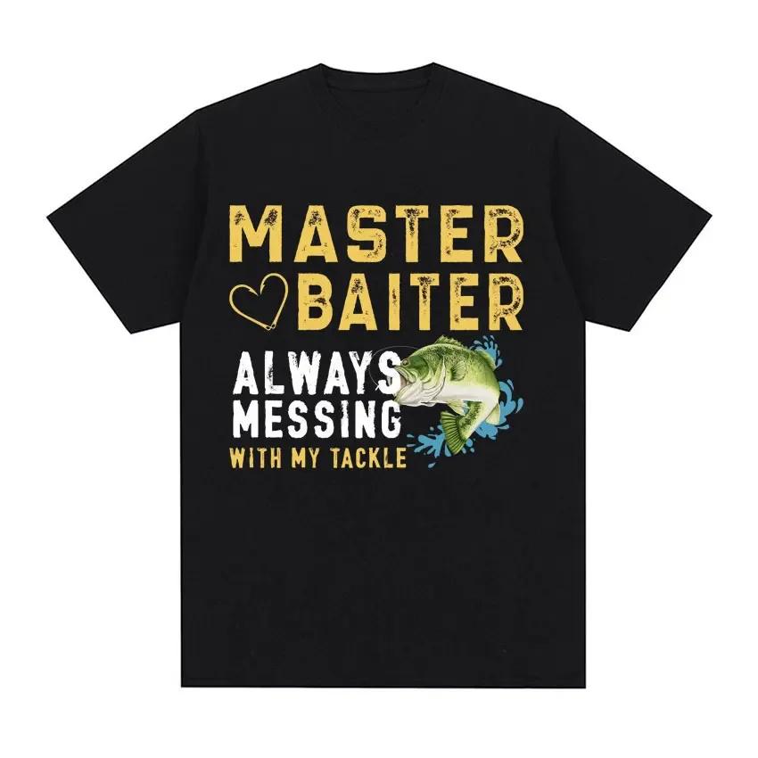 Y2k Tshirt Men Clothing New in Top Tees Mens TShirt Camisetas Funny Master Baiter Fishing Parody Short Sleeved Round Neck