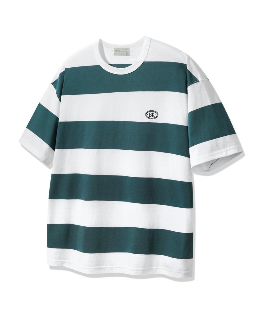 BAKKEN [Men] Striped Embroidered Logo Short Sleeve T-Shirt Bk4214 (4 Colors)