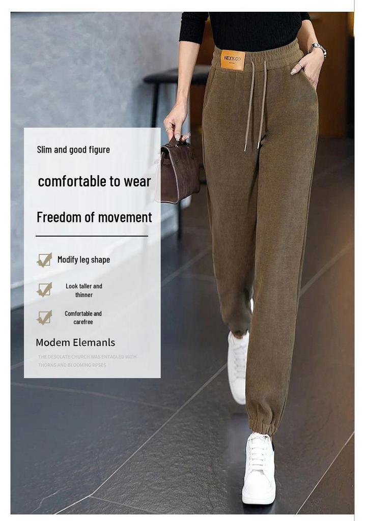 Unisex Plus Size Velvet Corduroy Harem Sweatpants - Warm, High Waist, Tapered Leg, Casual Fit for Autumn/Winter