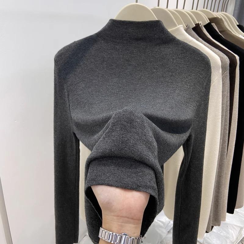 Semi-turtleneck Spring and Autumn Soft Waxy Thin Bottoming Shirt Women's New Slim-fitting Mid-neck Knitted Sweater with Top Inside