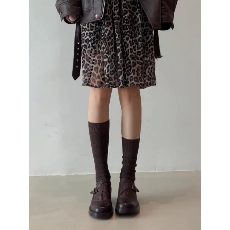 Sheepskin Version~ British Style Thick-soled Belt Buckle One-pedal Small Leather Shoes Women's Commuter Style Leather Deep-mouth Loafers