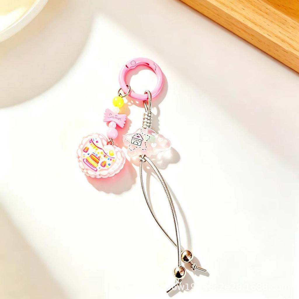 Sweet Cake Keychain Lanyard: Cute Beaded Bag Charm & Fashionable Ornament for Girls