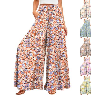 Women's Summer Wide Leg Pants High Waisted Flowing Pockets Fashion Casual Casual Bohemian Printed Beach Pants