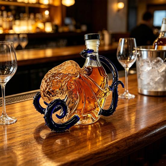 Carafa de Whiskey, din Sticlă cu Design de Caracatiță, Sticlă de Vin, Etanșare Păstrează Aroma și Gustul Recipient pentru Băuturi, Cadou pentru Bărbați Tată Entuziaști de Whiskey