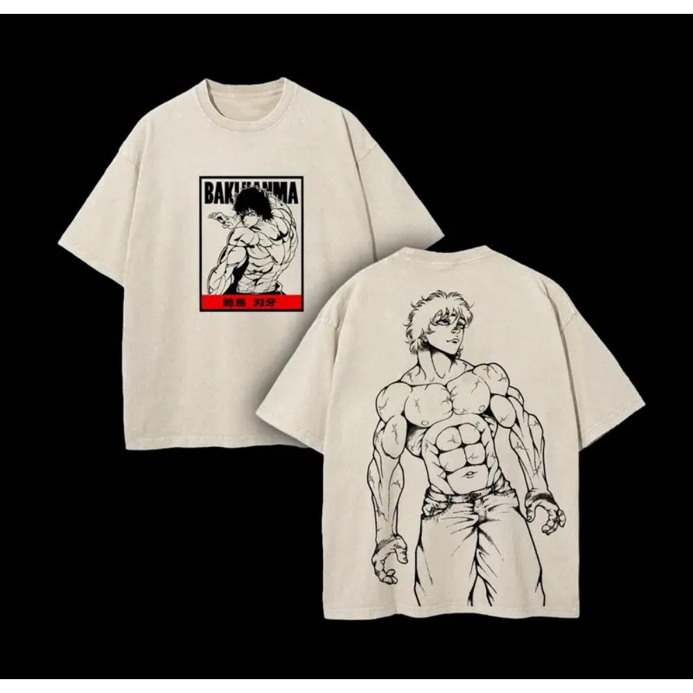 Hot Anime Baki Hanma Baki Graphic Tee Men Short Sleeve Clothing Washed Cotton Tshirt Casual T-shirt Harajuku Vintage T Shirt