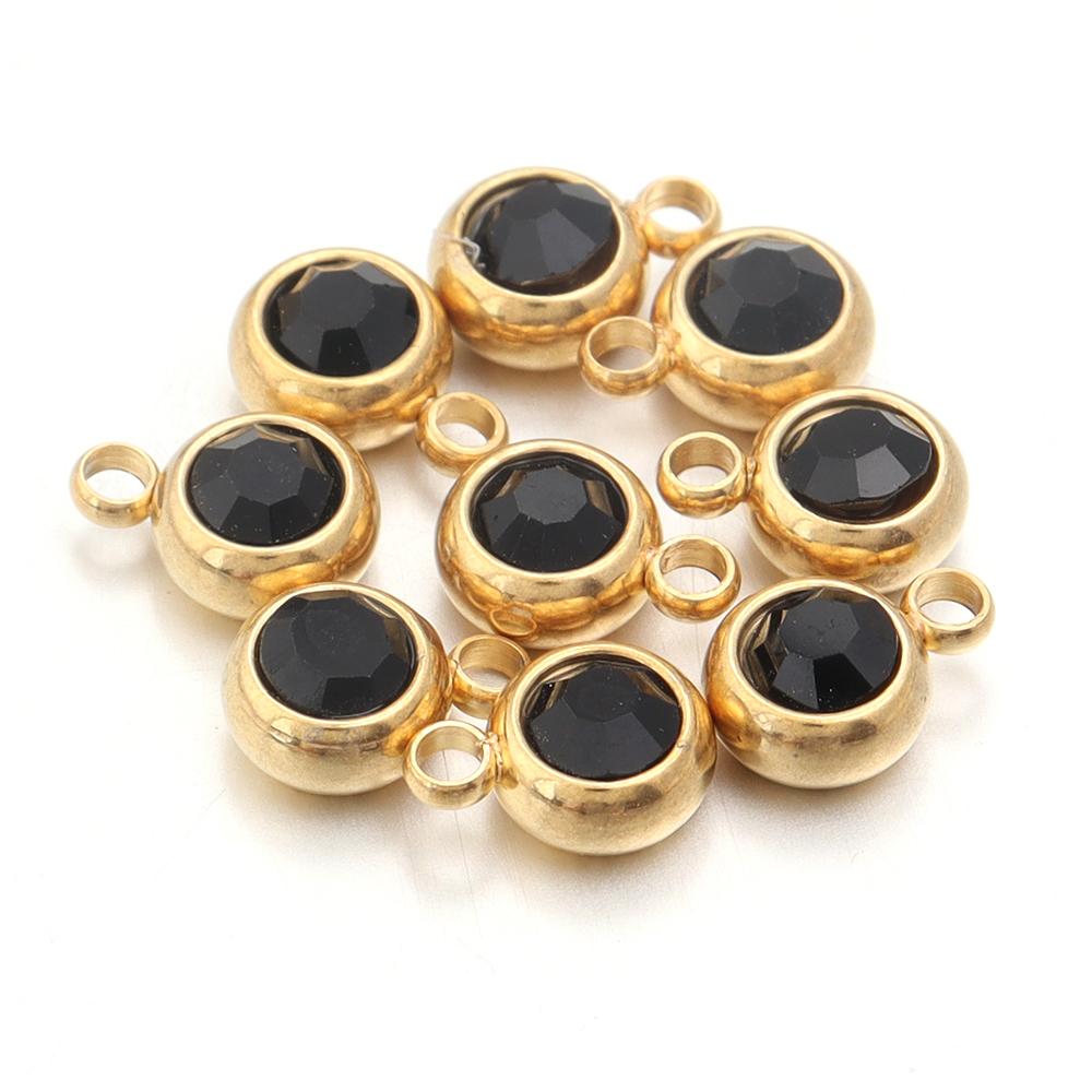 10Pcs Mini Birthstone Charms Stainless Steel Round Rhinestone Crystal Pendant for Jewelry Making DIY Necklace Bracelet Findings