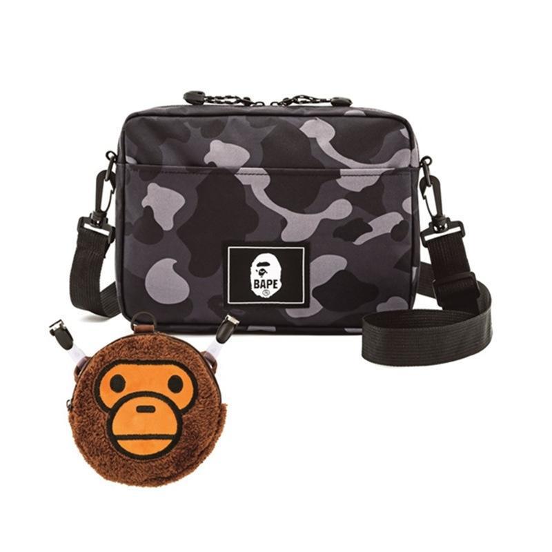 Japanese Ape Man Camouflage Phone & Crossbody Bag with Plush Monkey Head Coin Purse Set