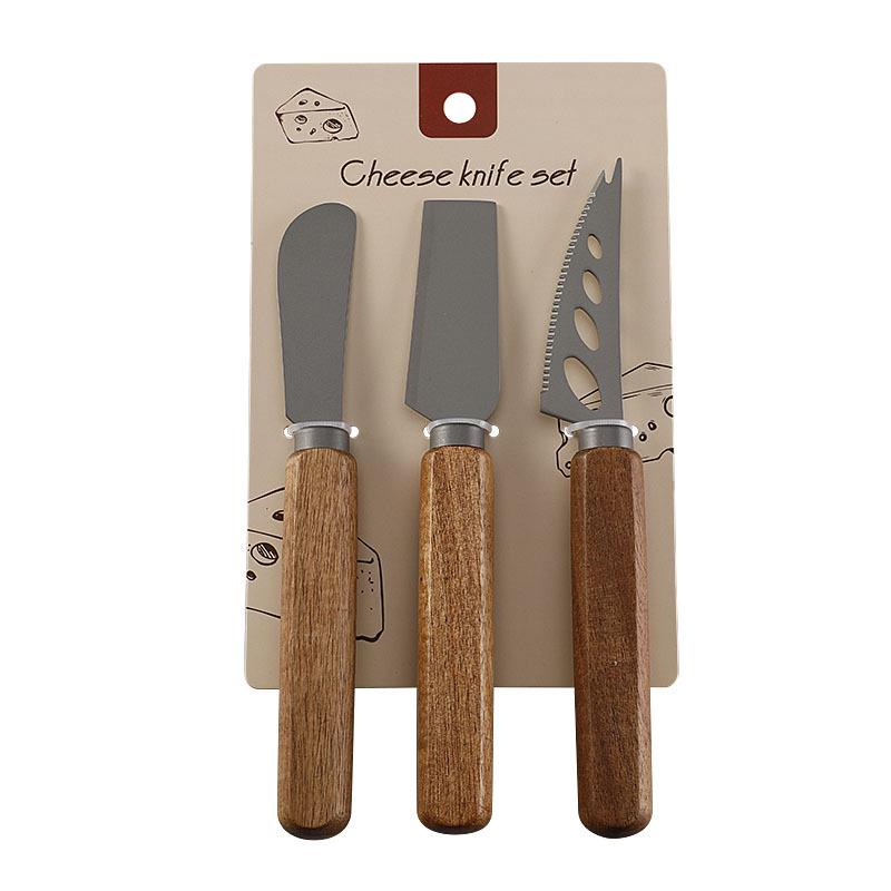 Käsemesser-Set aus Edelstahl mit Titanbeschichtung und Griffen aus Akazienholz (Enthält Butterspachtel, Steakmesser und Gabeln)