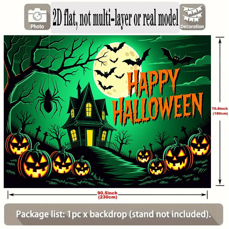 Party Backdrop Halloween Green Flat Banners Pumpkin Spooky Tree Celebrations Wedding Photo Booth Decor Front Door Decor