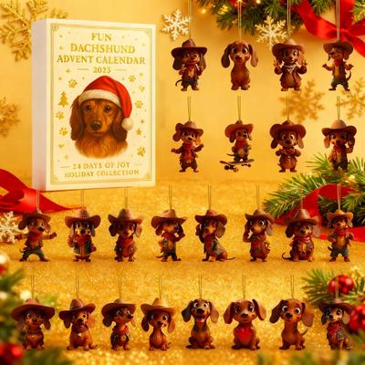 Kalendarz Adwentowy Dachshund na Boże Narodzenie 2025 Odliczanie 24 dni Akrylowe ozdoby Dachshund Uroczy dla miłośników psów Świąteczny wystrój Pamiątki