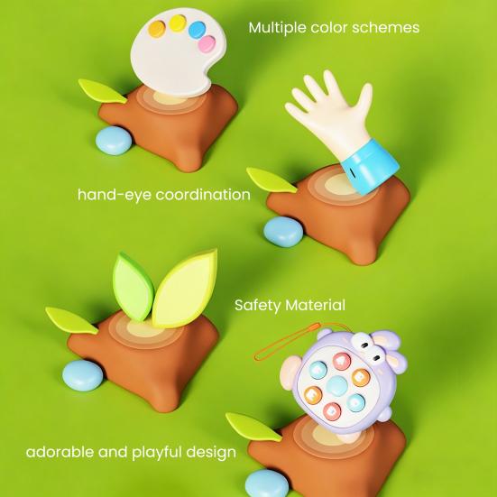 Animal Push Button Game Console with Lanyard Cartoon Rabbit Crab Duck Press Button Game Machine Toddler Educational Finger Clicker Fidget