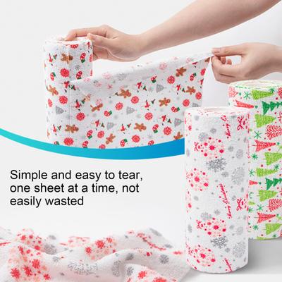 Yousheng 20Pcs Christmas Microfiber Cleaning Cloth Christmas Themed Print Tear-Away Reusable Paper Towel Super Absorbent Cleaning Sheets