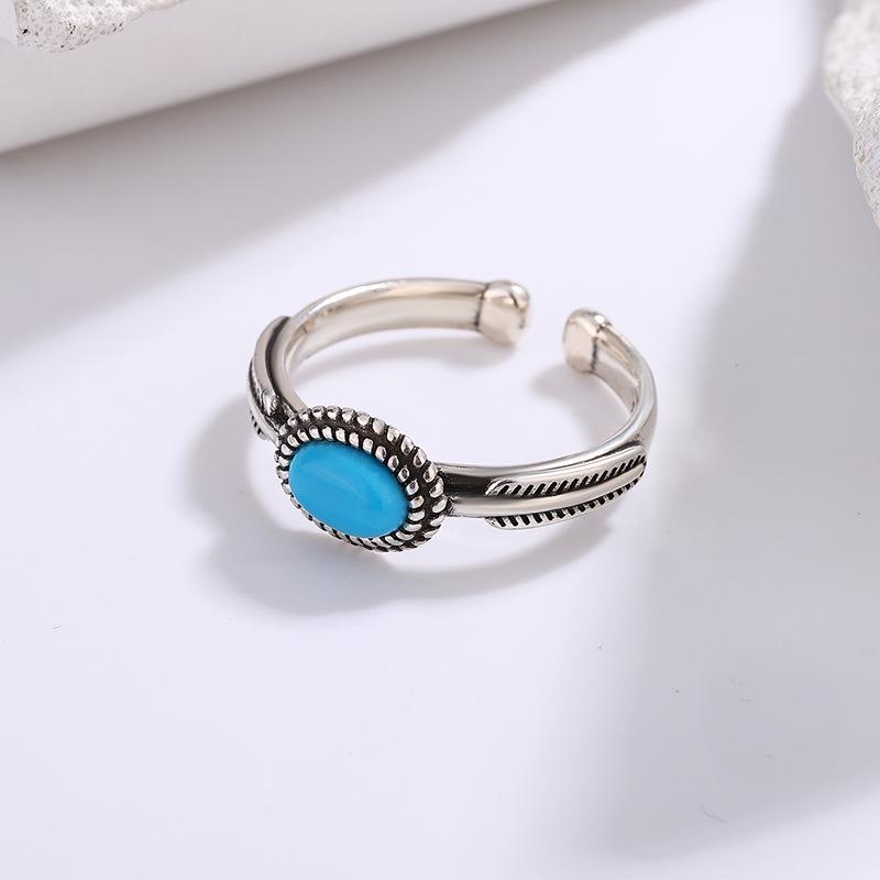 Light Luxury Retro Turquoise Adjustable Ethnic-Style Ring