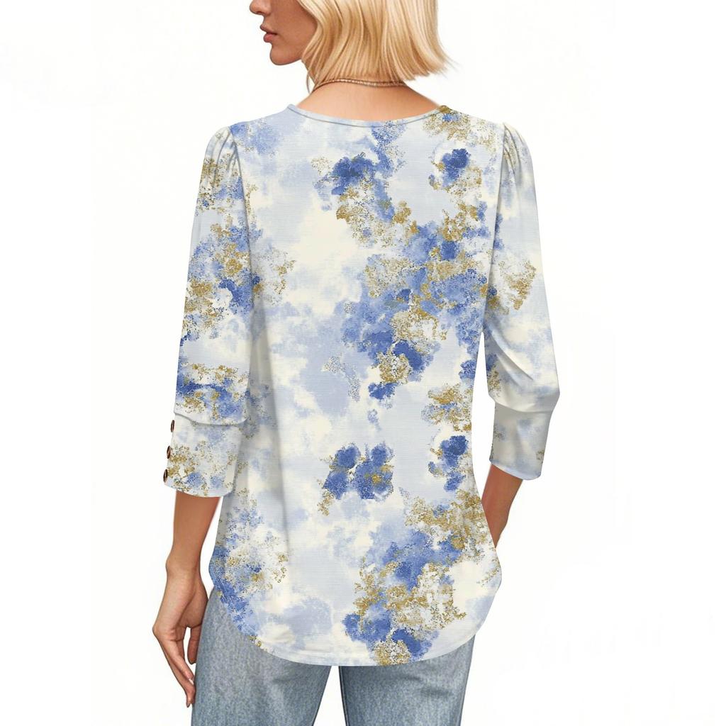 Womens Tops 3/4 Sleeve With Buttons Casual Blouses Summer Outfits Beach Vacation Clothes