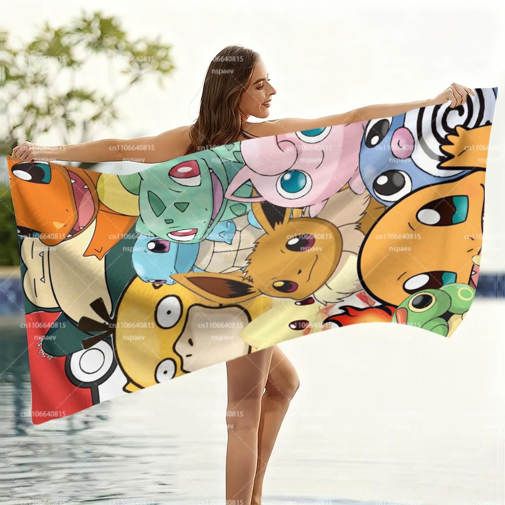 Pokmon Character Collage Beach Towel, Pikachu & Friends Microfiber Towel, Quick Dry Absorbent Pool Towel for Kids Adults
