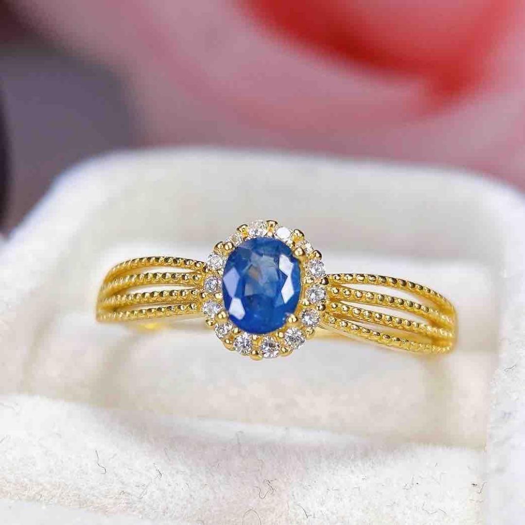 2025 Women s Fashion Ring: Natural Blue Sapphire, Court Style, S925 Silver Adjustable