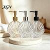 Lotion Glass Container 400ML Beach Seashell Refillable Soap Dispenser, Liquid Hand Bottle Container, Pump for Bathroom Kitchen Countertop Dispenser