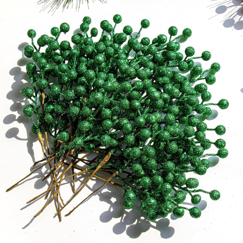 32 Pack Glitter Christmas Picks, 6.5-Inch Red Artificial Berry Stems for Xmas Tree & Home Decor