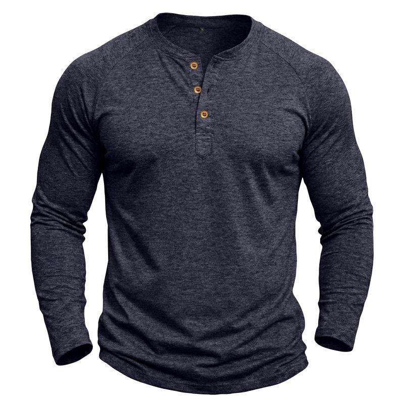 Mens Classic Style Henley Pullover Tops Raglan Long Sleeve Solid Color Daily Casual Wear Crew Neck Basic T Shirts