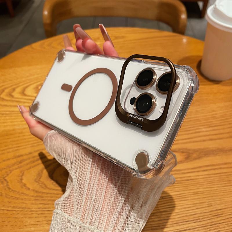 Magsafe Magnetic Lens Bracket Four Corner Anti Fall Acrylic Phone Case For iPhone 16 Pro Max 14 11 12 13 15 Pro Max Bumper Cover