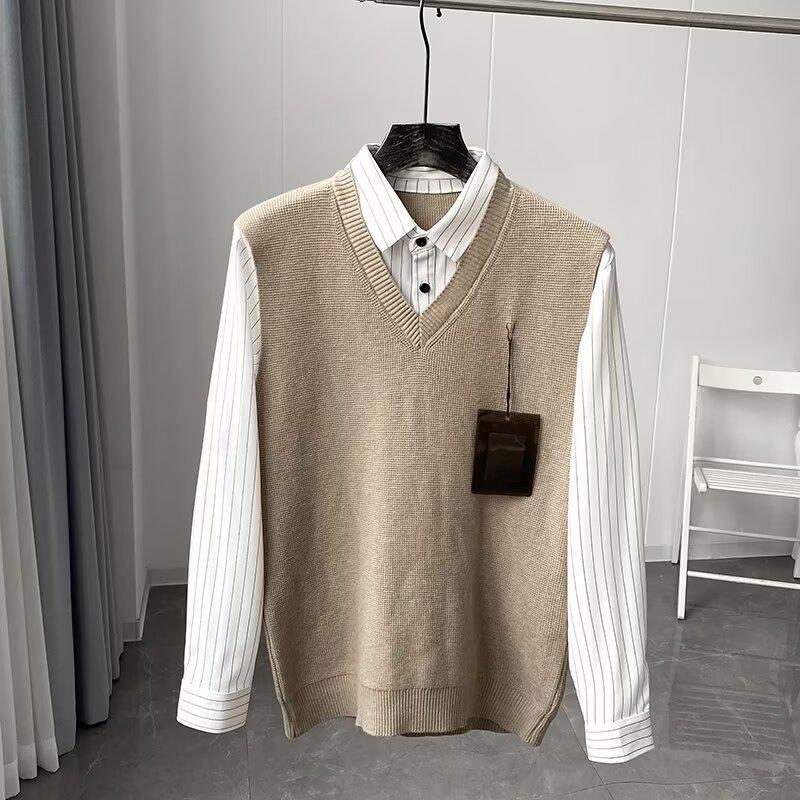 

Slim Fit Men s Two-Piece Style Knit Sweater with Shirt Collar for Autumn/Winter - Trendy British Casual Fashion 3XL (for 80-85 kg) хакі